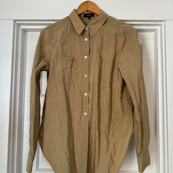 Theory Tie-Front Shirt in Silk-Nylon - Ginger - M - Picture 6 of 7